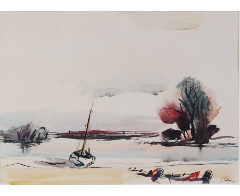 Rowland Suddaby (1912-1972) - Oyster boats near Maldon, watercolour, signed lower right, with J. Ledger & Son of 13 Old Bond 