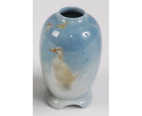 An early 20th century Royal Doulton Titanian glazed ceramic miniature vase, decorated by F. Henri, of ovoid form to integral 