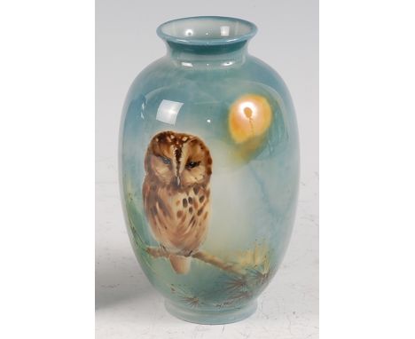 An early 20th century Royal Doulton Titanian glazed ceramic vase, decorated by Harry Allen, of ovoid form, decorated with a t