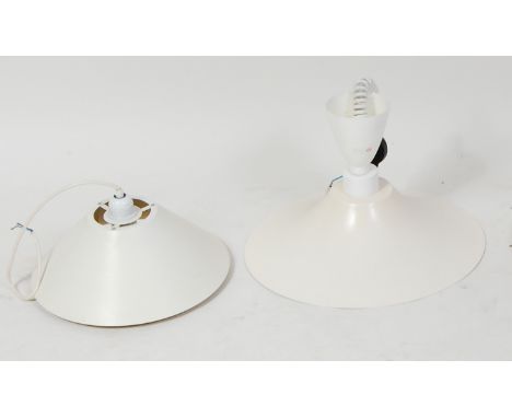 In the manner of Louis Poulsen - a white painted metal circular hanging ceiling light, of outswept form, dia. 39.5cm; togethe