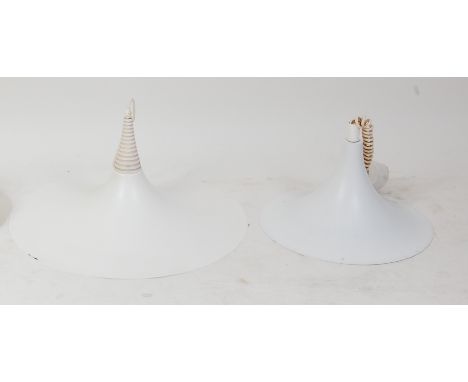 In the manner of Louis Poulsen - a white painted metal outswept circular ceiling light, dia. 55cm; together with one other si
