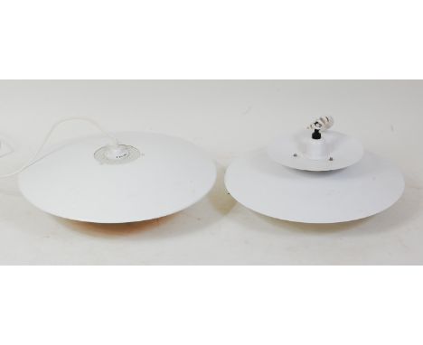 In the manner of Louis Poulsen - a white painted metal hanging ceiling light, of slightly domed and three-tier stepped form, 