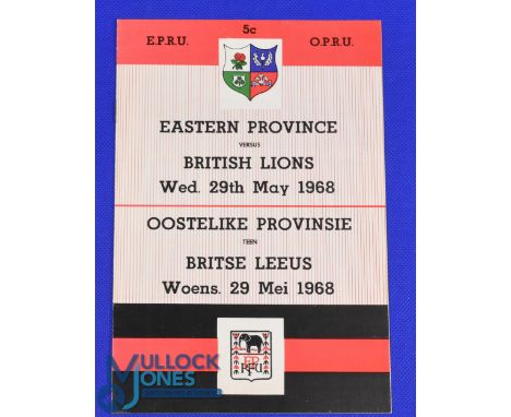 1968 British and I Lions v Eastern Province Rugby Programme: At Port Elizabeth 29/5/68 8pp, compact issue in VG condition
