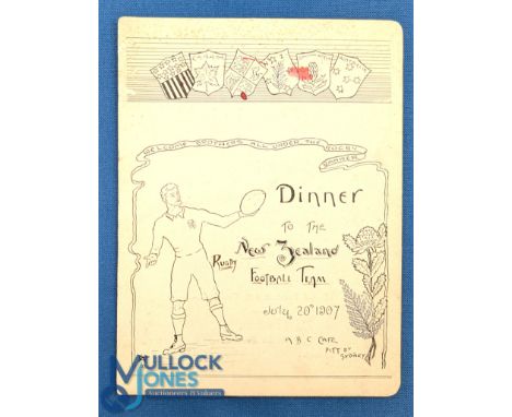 Rare 1907 Australia v NZ Signed Rugby Menu: Lovely item autographed in Sydney by many of the teams' members, from those very 