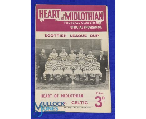 1954/55 Hearts v Celtic SLC match programme 4 September 1954; slight crease, no writing; fair/good. (1)