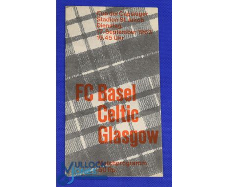 European Cup Winners Cup FC Basel v Celtic match programme at St Jakob Stadium 17 September 1963; good. (1)