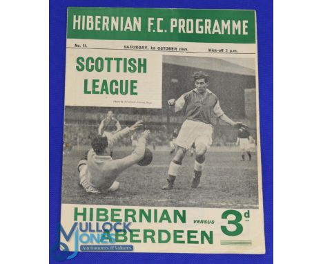 1949/50 Hibernian v Aberdeen Div. A match programme 1st October 1949 at Easter Road; light fold, small staple rust with very 