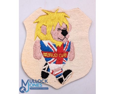1966 World Cup Willie Cloth embroidered Blazer Patch Badge, having washing instructions still attached to rear G+