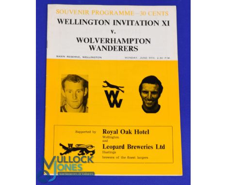 1972 New Zealand Tour: Wellington Invitation XI v Wolverhampton Wanderers match programme at The Basin Reserve, Wellington 5 