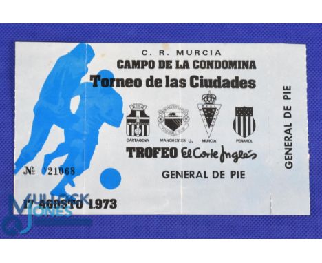 1973 Match Ticket: Penarol v Manchester Utd football match at the Condomina Stadium, Murcia 17 August 1973; fold, kept flat; 