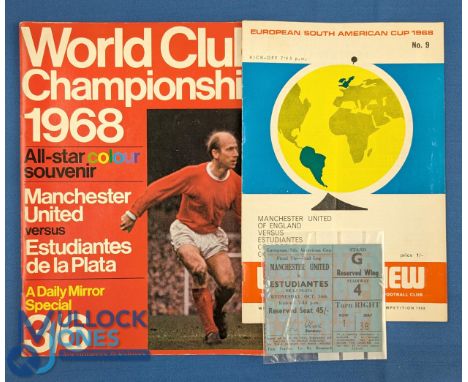1968 World Club Championship Manchester Utd. v Estudiantes match programme 16 October 1968 with token intact plus Stand G res
