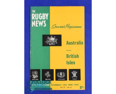 1959 British and I Lions v Australia 2nd Test Rugby Programme: Lovely-looking green and gold covered edition, Sydney Rugby Ne