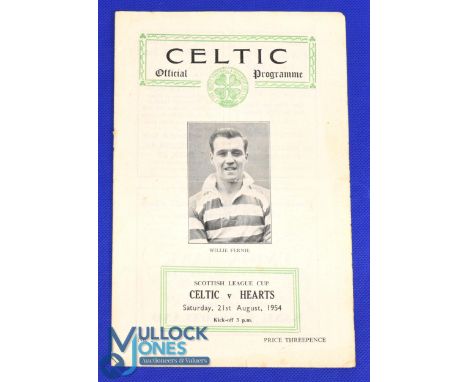1954/55 Celtic v Hearts Scottish League Cup match programme 21 August 1954; staple removed, no rust, o/wise good. (1)
