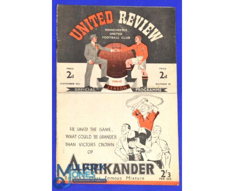 1946/47 Lancashire Cup Manchester Utd v Burnley match programme at Maine Road 20 November 1946, 8 page programme no. 10, very
