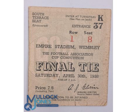 1938 FA Cup Final Preston North End V Huddersfield Town Ticket