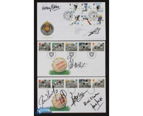 3x Autographed Football First Day Covers featuring G Zola, Nobby Stiles, D Ginola, R Giggs, P Shilton, K Keegan, G Cohen and 