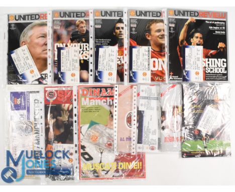 2004/2005 Manchester Utd Champions League home programmes Lyon + ticket, Dinamo Bucharest + ticket, Sparta Prague + ticket, A