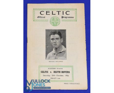 1956/57 Celtic v Raith Rovers Div. 1 match programme 20 October 1956; pocket fold (kept flat), no writing. (1)