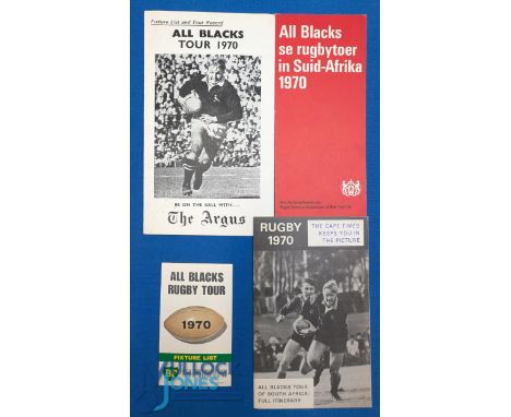 1970 All Blacks in SA Rugby Itineraries etc (4): Variety of fixture cards etc from the Cape Times, The Argus, BP and Reggie T