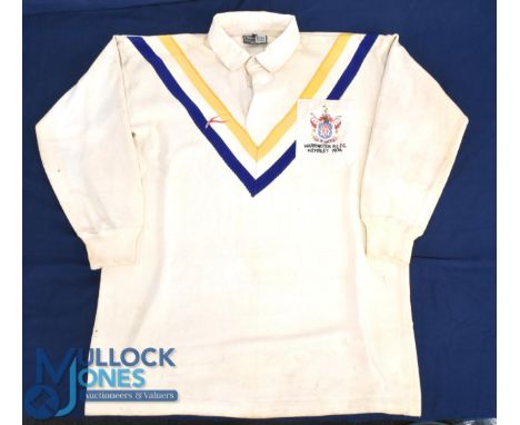 John Bevan's Warrington R Lge Final Jersey 1974 etc: The splendid white Warrington jersey, Bukta 42", blue and yellow 'Vs', s