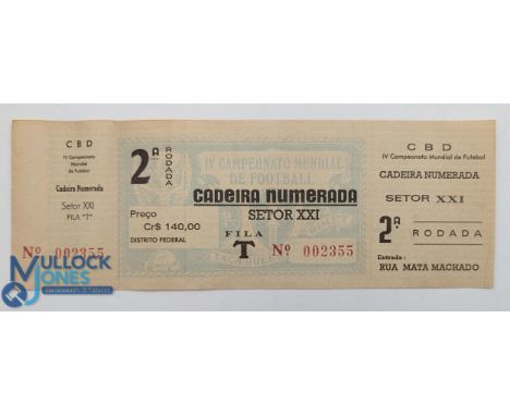 1950 Brazil World Cup 2nd Round Football Ticket, in good condition with stub
