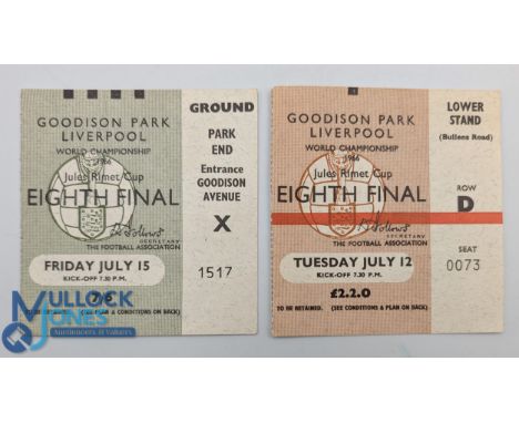 1966 World Cup 1/8 final Match Ticket Brazil v Hungary 15 July 1966 at Everton; fair/good. plus 1966 World Cup 1/8 final Matc