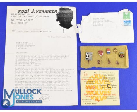 Badges: A letter dated 1980 from Holland enclosing 5 continental club badges circa 1960s Dinamo Kiev, Motor Eisenach, Ruch Ch