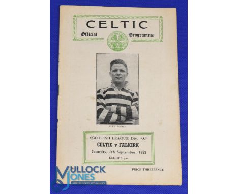 1952/53 Celtic v Falkirk Div. A match programme 6 September 1952 at Parkhead; slight crease, no writing. (1)