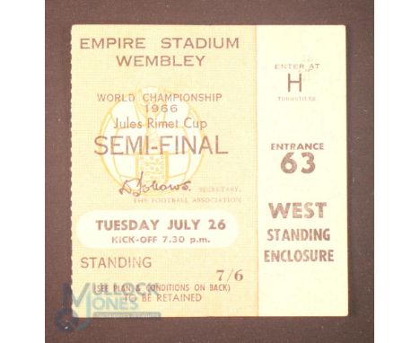 1966 World Cup Semi-Final Match Ticket England v Portugal 26 July 1966 at Wembley; fair. (1)