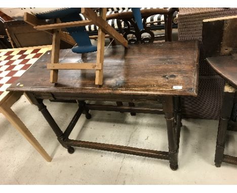 An 18th Century oak side table with later added single drawer, 113 cm wide x 76 cm high x 49 cm deep, together with an 18th C