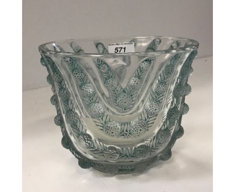 A Lalique 'Vichy' pattern vase in blue, 17 cm high