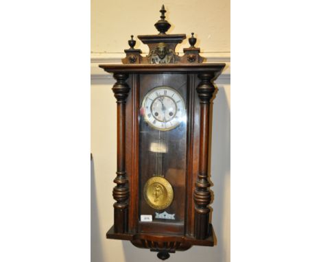 A 19th century mahogany regulator clock,
with enamel dial and 8-day movement, length 3'.