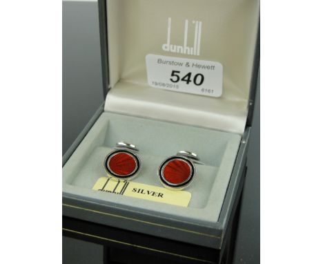 Pair of Dunhill silver and red and black enamel cufflinks, boxed.