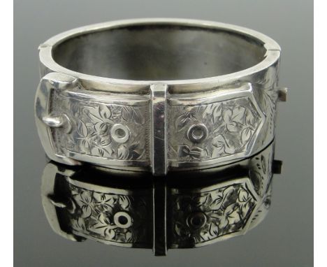 A Victorian silver buckle design hinged bangle.