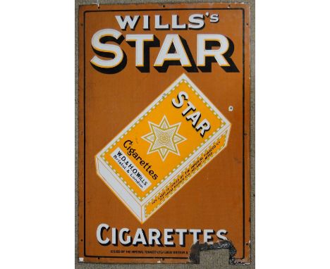 A double-sided enamel advertising sign for Wills's Woodbine cigarettes, 
a Wills's "Wild Woodbine" enamel sign and a "Star" c