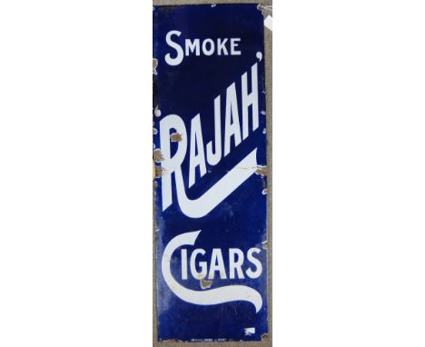 Enamel advertising sign "Smoke Rajah Cigars," 
height 36", and an enamelled sign advertising Nosegay, (2).