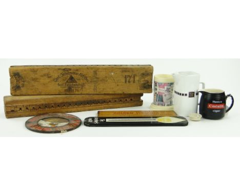 Bar jugs, cigarette advertising cribbage boards,
cigar boxes, etc.