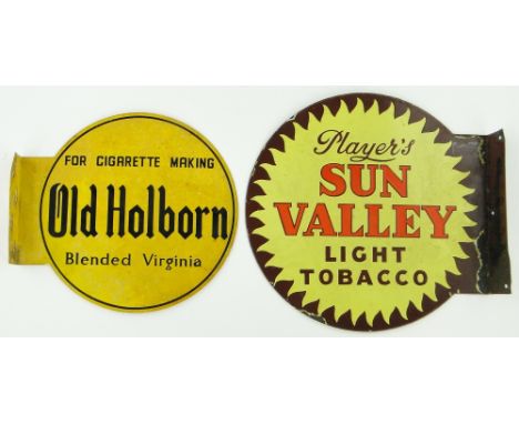 A double-sided enamel Player's Sun Valley sign, 
height 15.5", a double-sided Old Holborn sign and another, and a De Reszke s