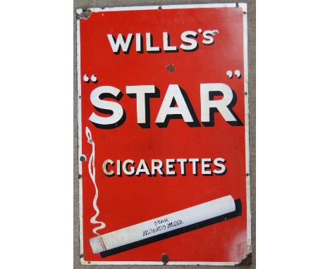An enamel advertising sign for Wills's "Star" cigarettes, 
height 36", and a small sign, (2). 