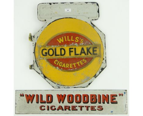 A Wills's Gold Flake Cigarettes double-sided enamel advertising sign,
a "Wild Woodbine" sign and 2 other double-sided Wills's