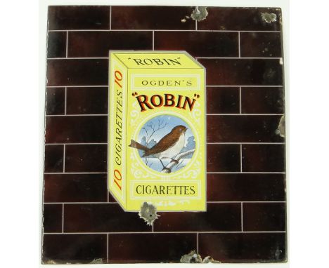 An enamel advertising sign for Ogden's "Robin" cigarettes, 
height 18".