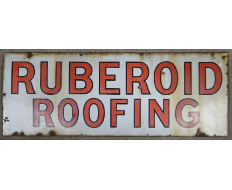 An enamel advertising sign for Astos Damp Course
and enamel Ruberoid Roofing sign, 48" x 18", (2).