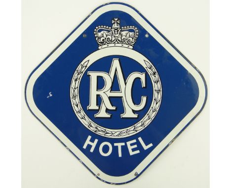 A double-sided R A C Hotel enamel advertising sign, 
height 22".