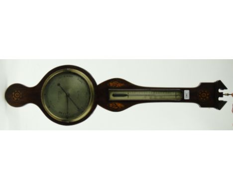 19th century inlaid aneroid barometer by P Introsi, 
Rochester, height 37".