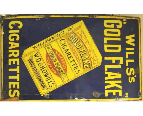 An enamel advertising sign for Wills's "Gold Flake" cigarettes, 
length 60".