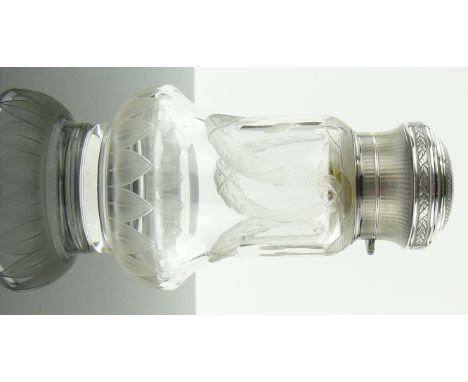 A fine quality continental silver and cut-glass scent bottle,
with engine turned hinged lid (indistinct hallmarks) and wheel 