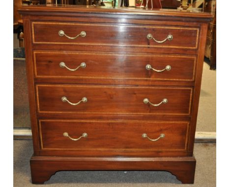 An Edwardian mahogany chest of 4 long drawers,
with satinwood crossbanding, raised on bracket feet, width 3', height 3'1", de