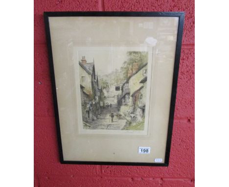 Signed etching - Street scene