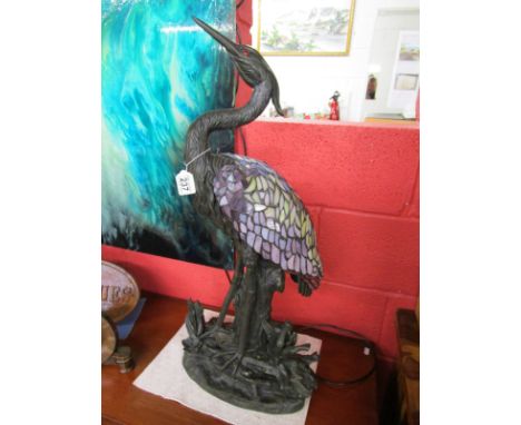 Large Tiffany style Heron table lamp - Height 24"