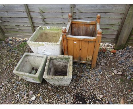 3 stone and 1 wooden planter